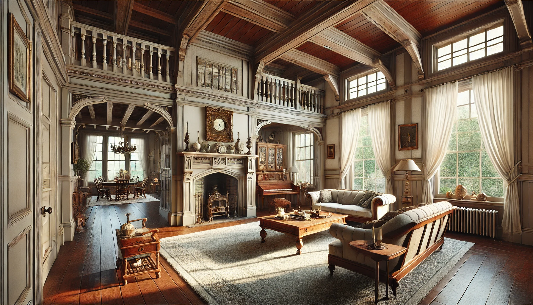 Interior of a classic 1850s house with traditional and vintage elements.