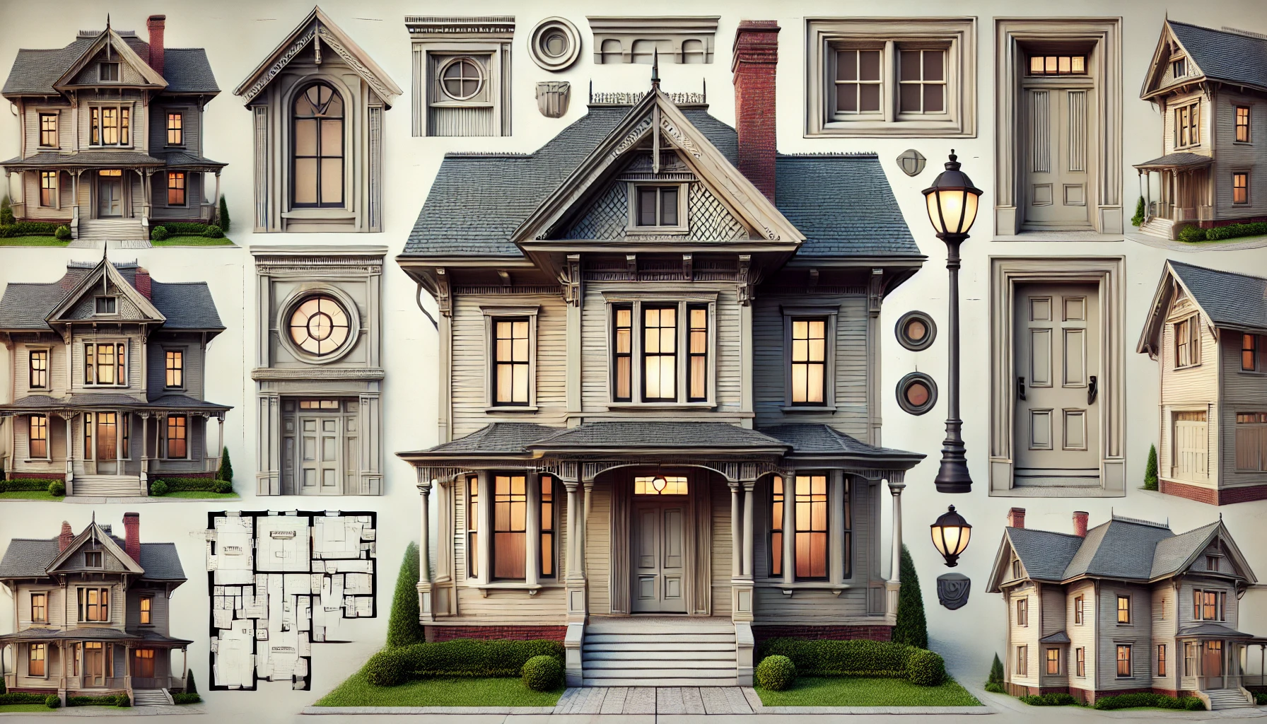 Detailed view of elements and characteristics of a classic 1850s house.
