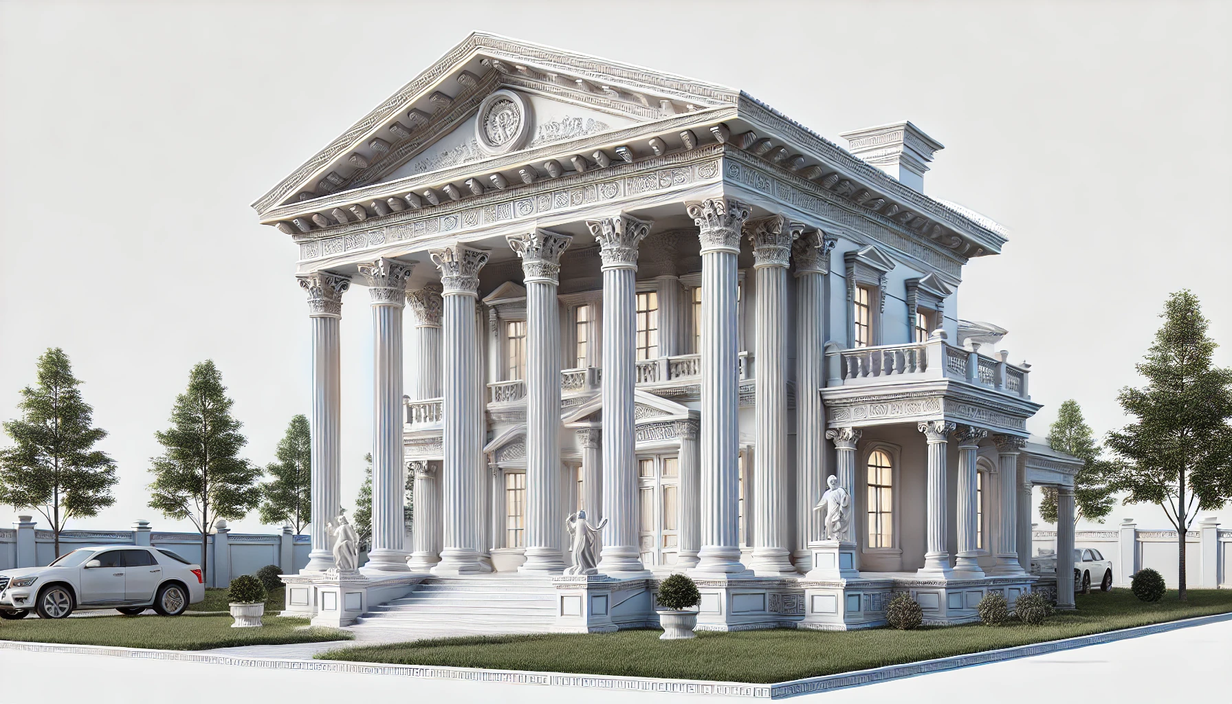 Greek Revival style house with grand columns and symmetrical design.