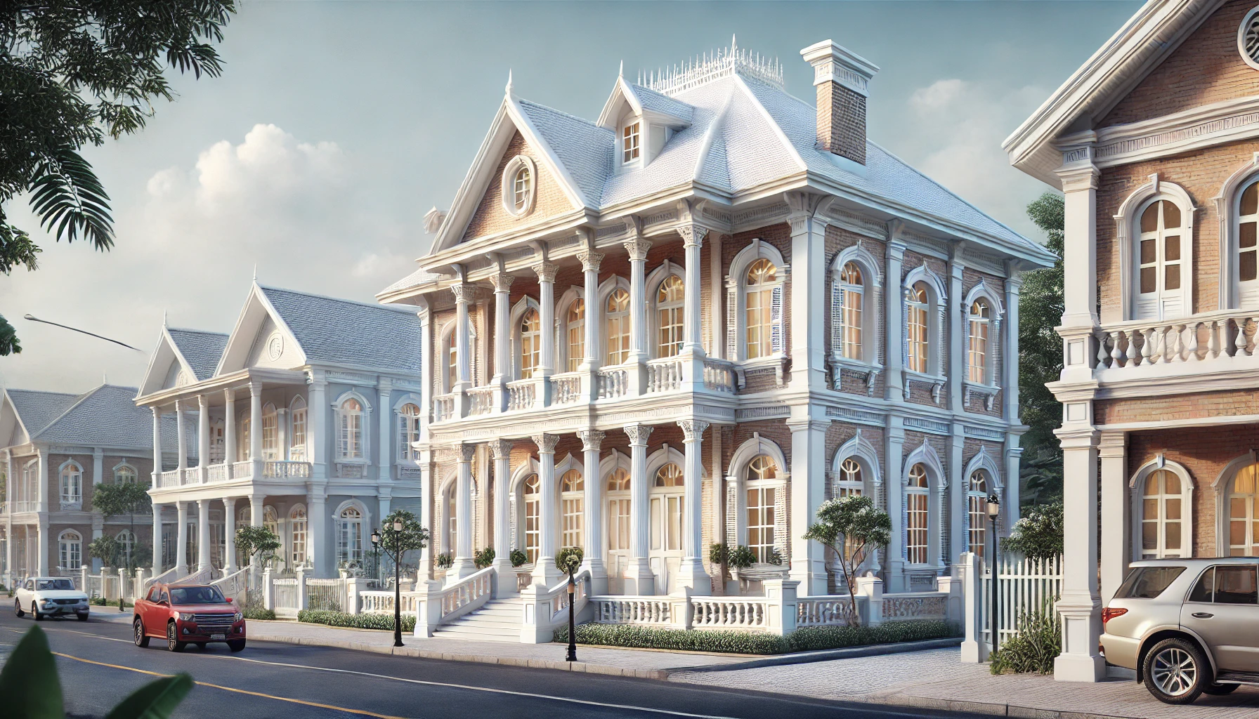 Colonization architectural influence depicting colonial architecture, featuring classic design elements.