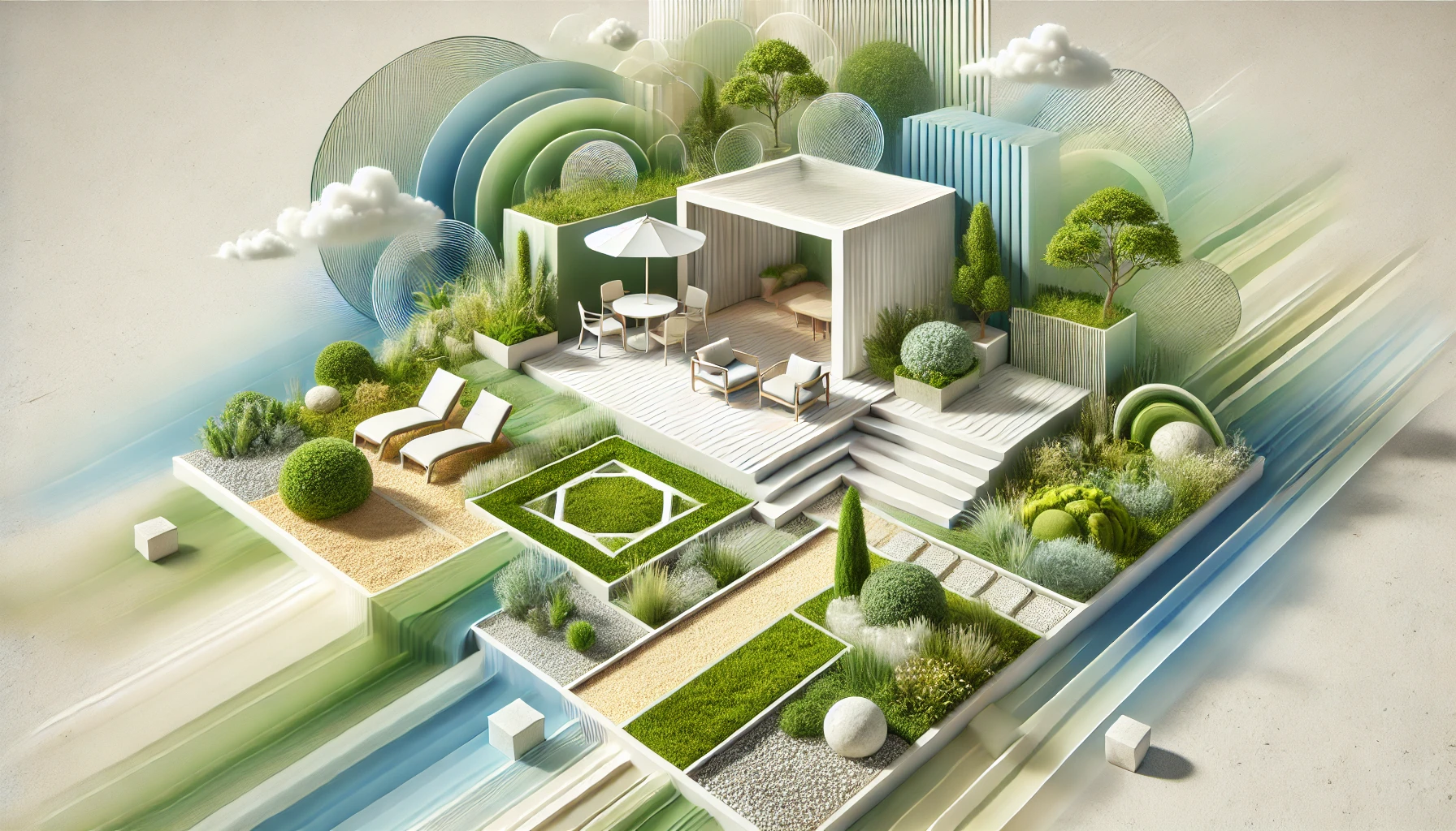 A representation of creative backyard ideas instead of concrete. 