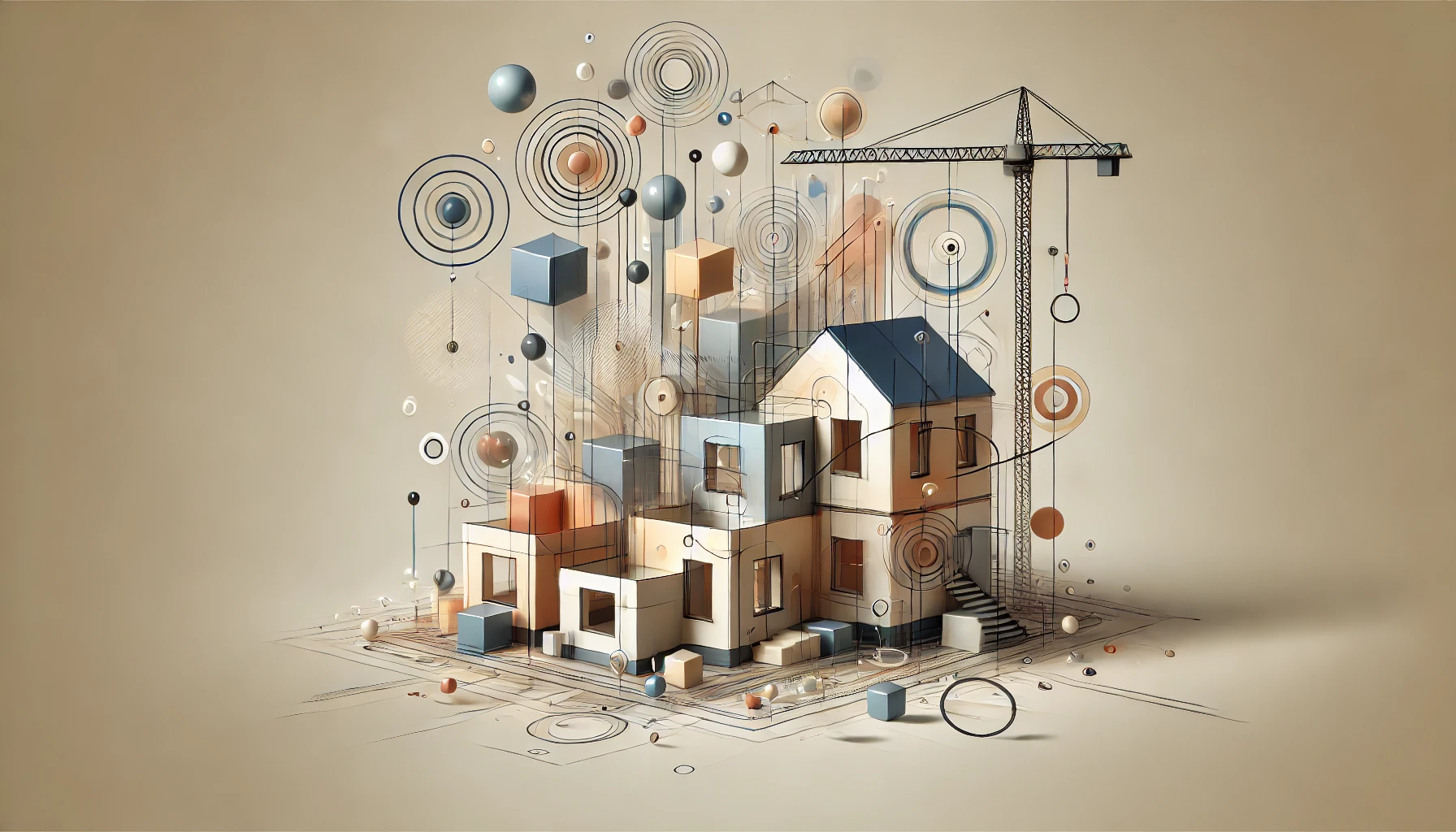  An illustrating various stages of constructing a house.