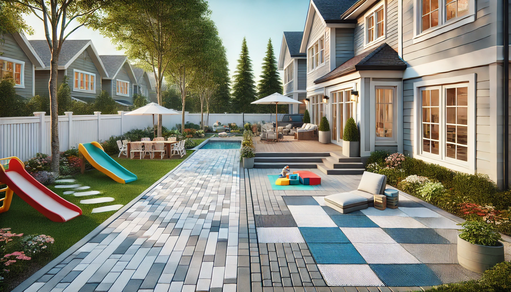 A modern backyard showcasing paver patio alternatives. 