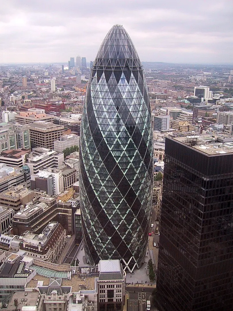 The Gherkin (30 St Mary Axe) by Norman Foster.