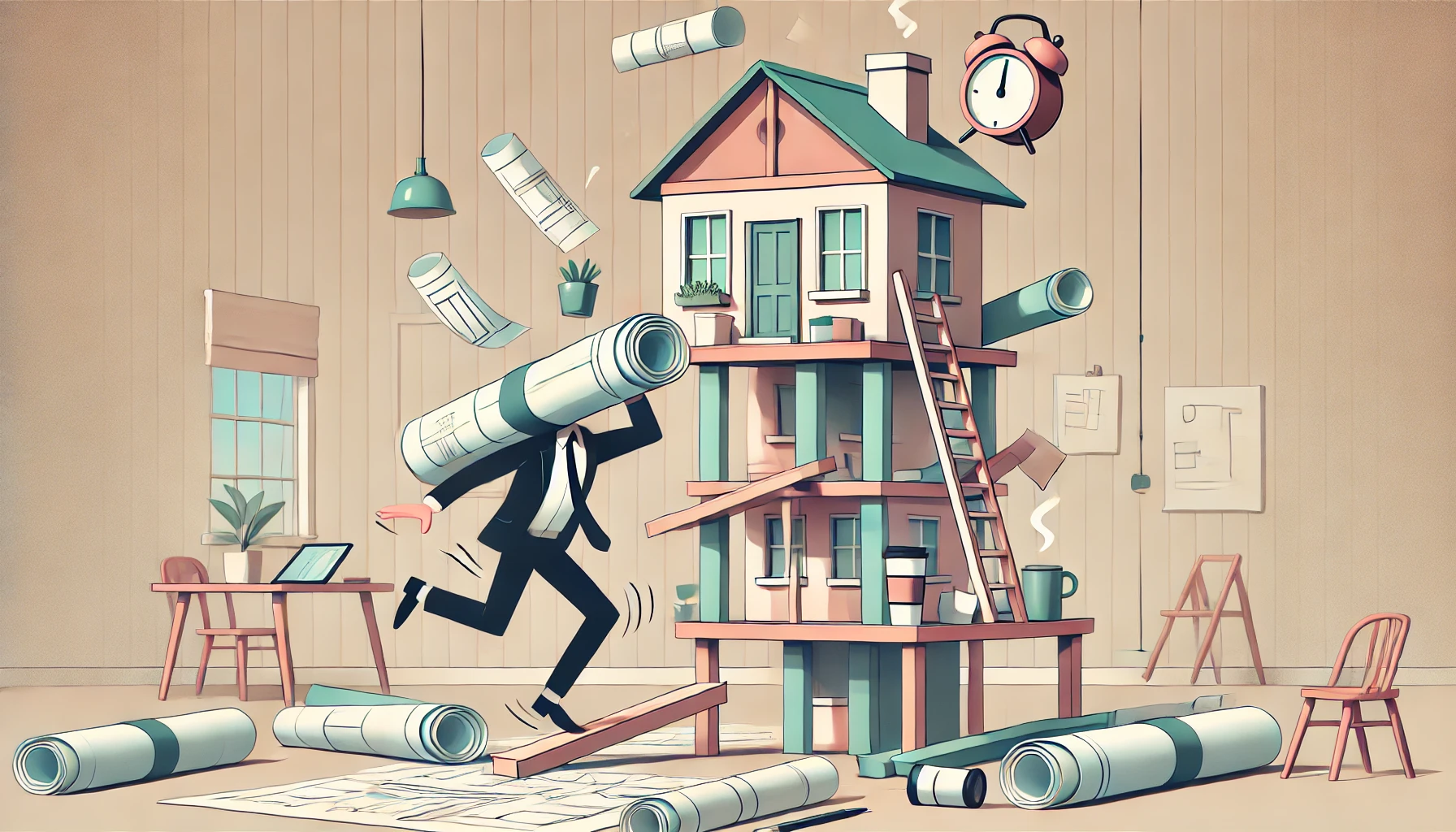 Humorous image illustrating the challenges of architecture and AI..