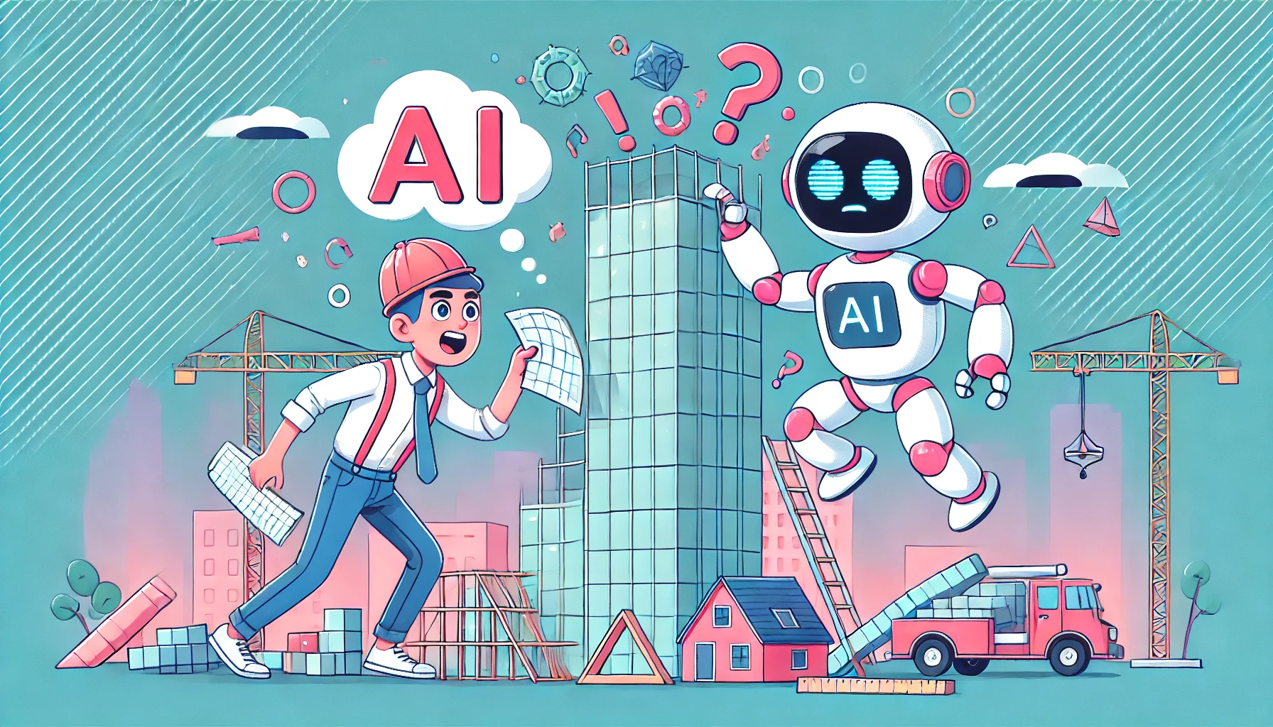 Humorous image illustrating the challenges of architecture with artificial intelligence.