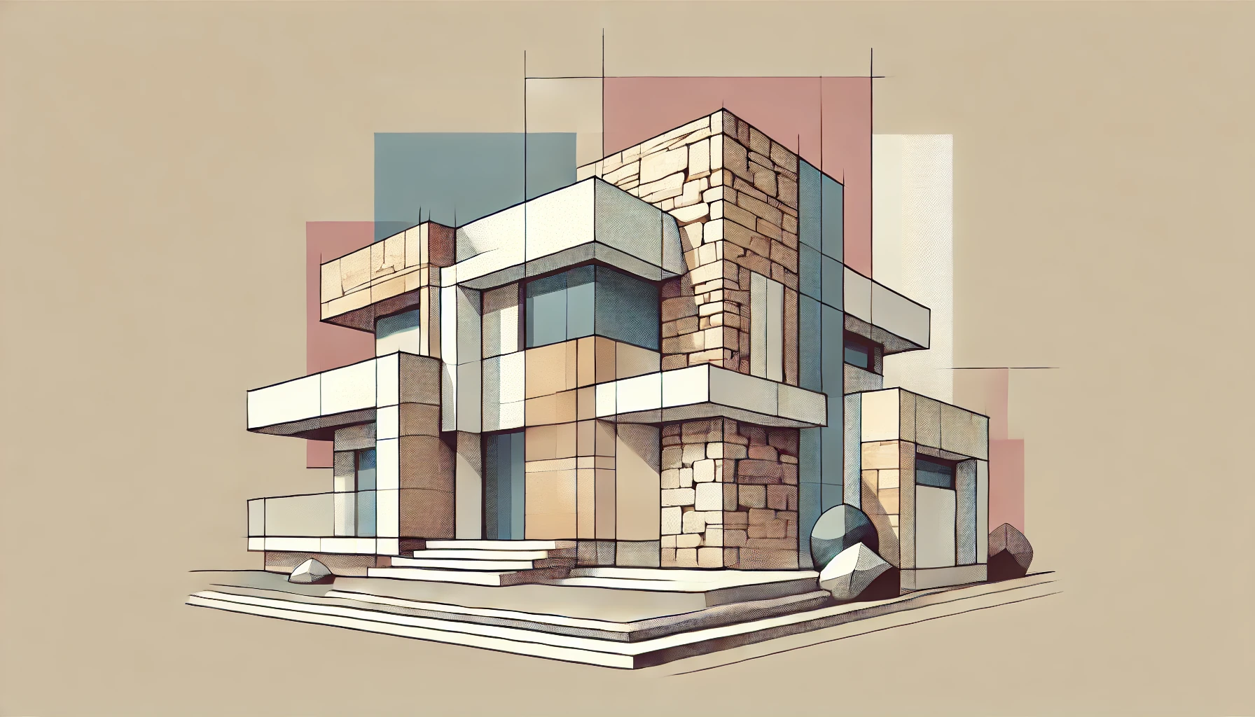 A contemporary stone home facade design.