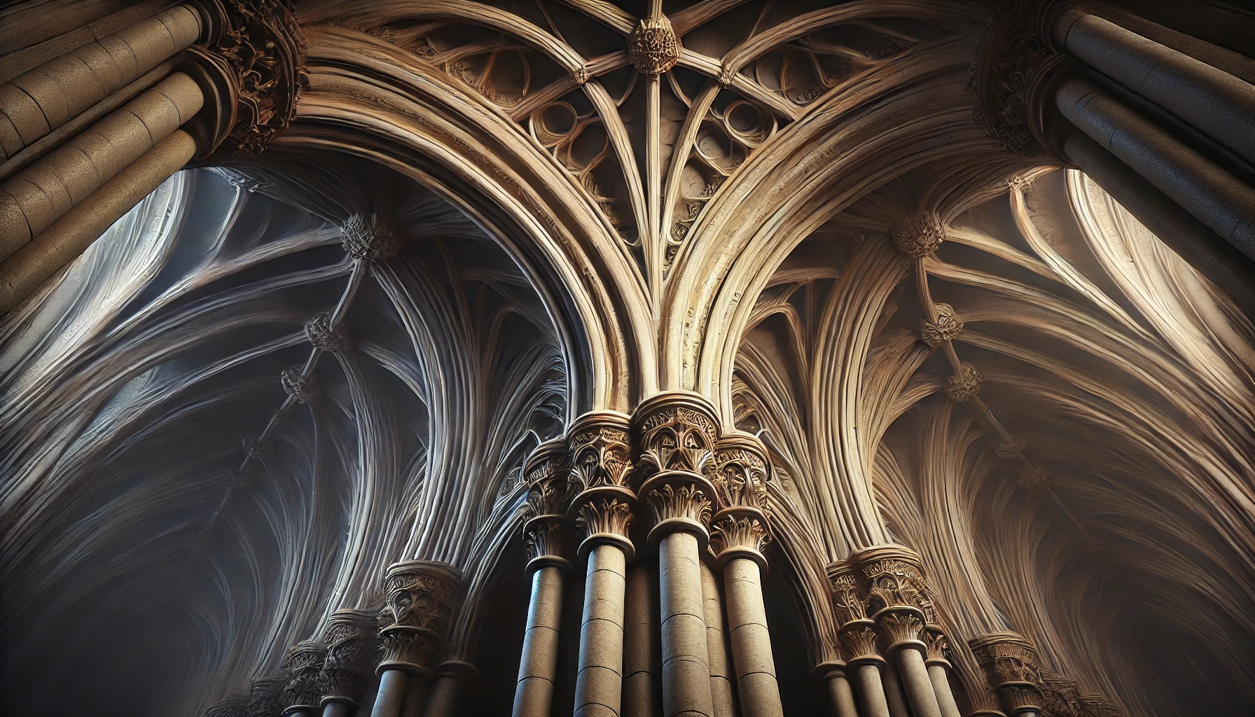 Depiction of Gothic groin vaults, highlighting the intersection of barrel vaults with detailed stonework.
