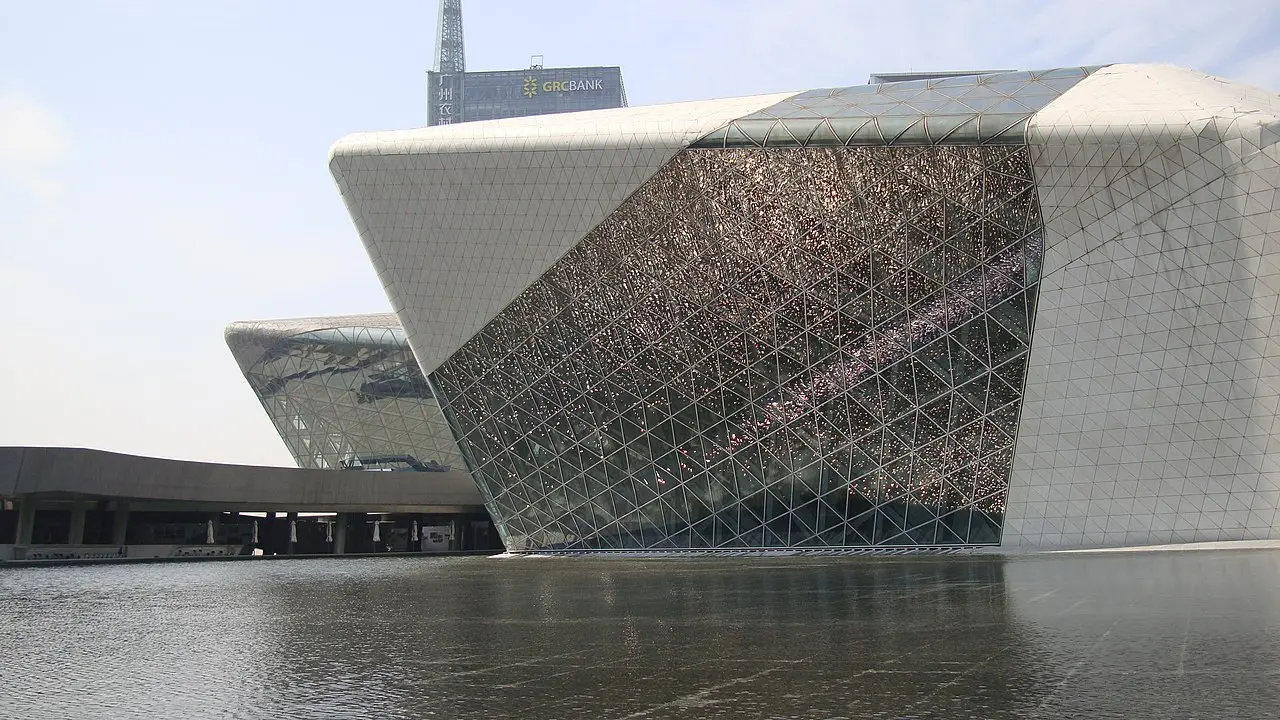 The Guangzhou Opera House by Zaha Hadid.