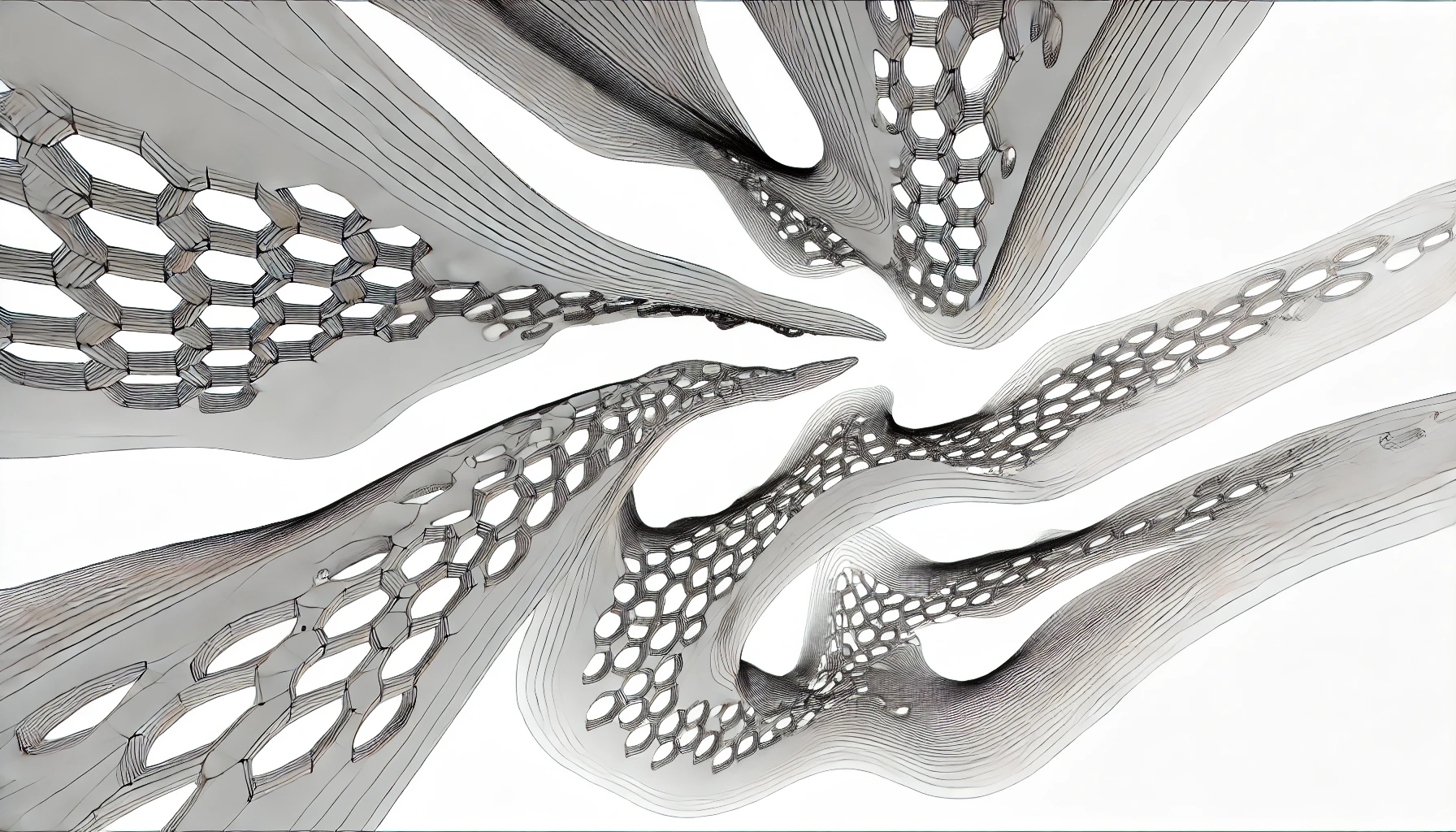 Representation of organic parametric architecture. Focus on flowing, dynamic forms.