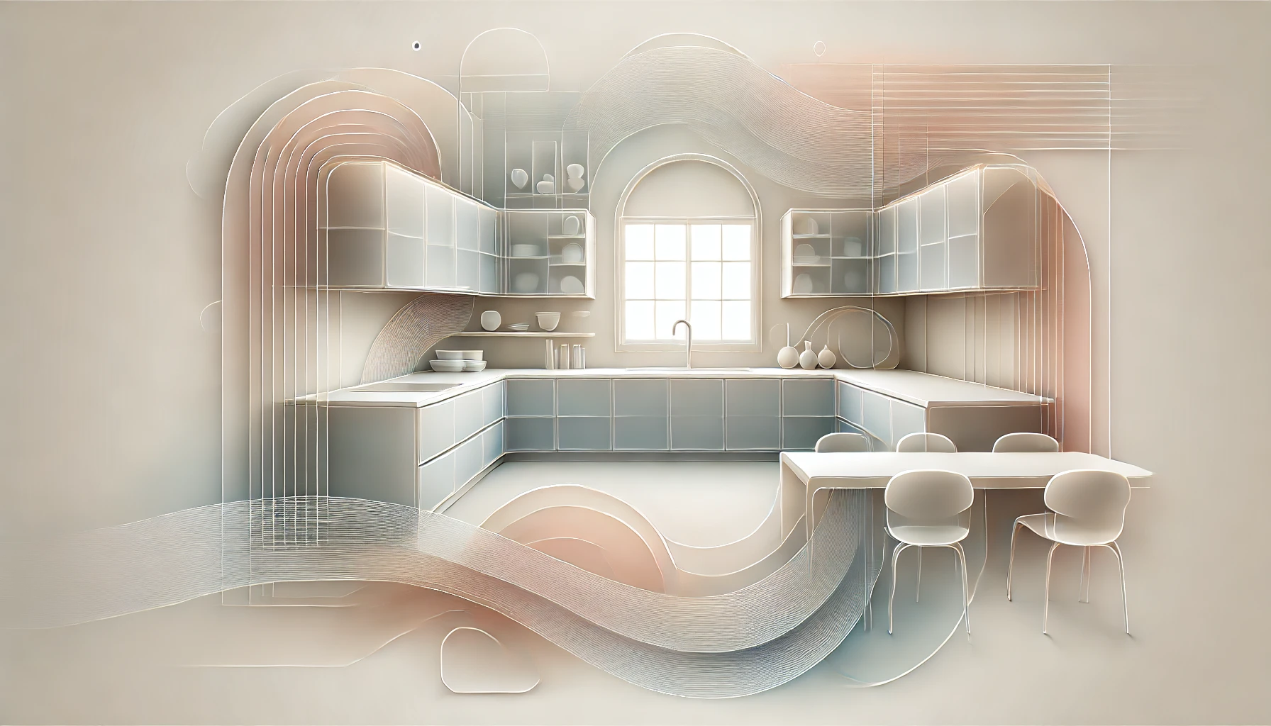 Abstract modern kitchen design focusing on minimalism and professionalism. 