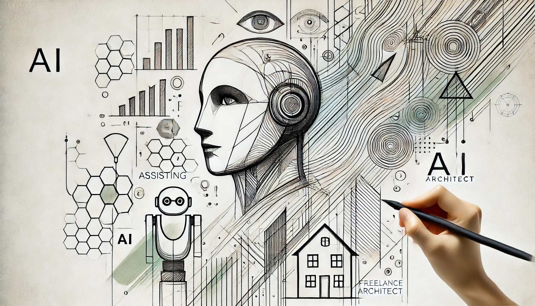 Represents the concept of AI assisting a freelance architect.