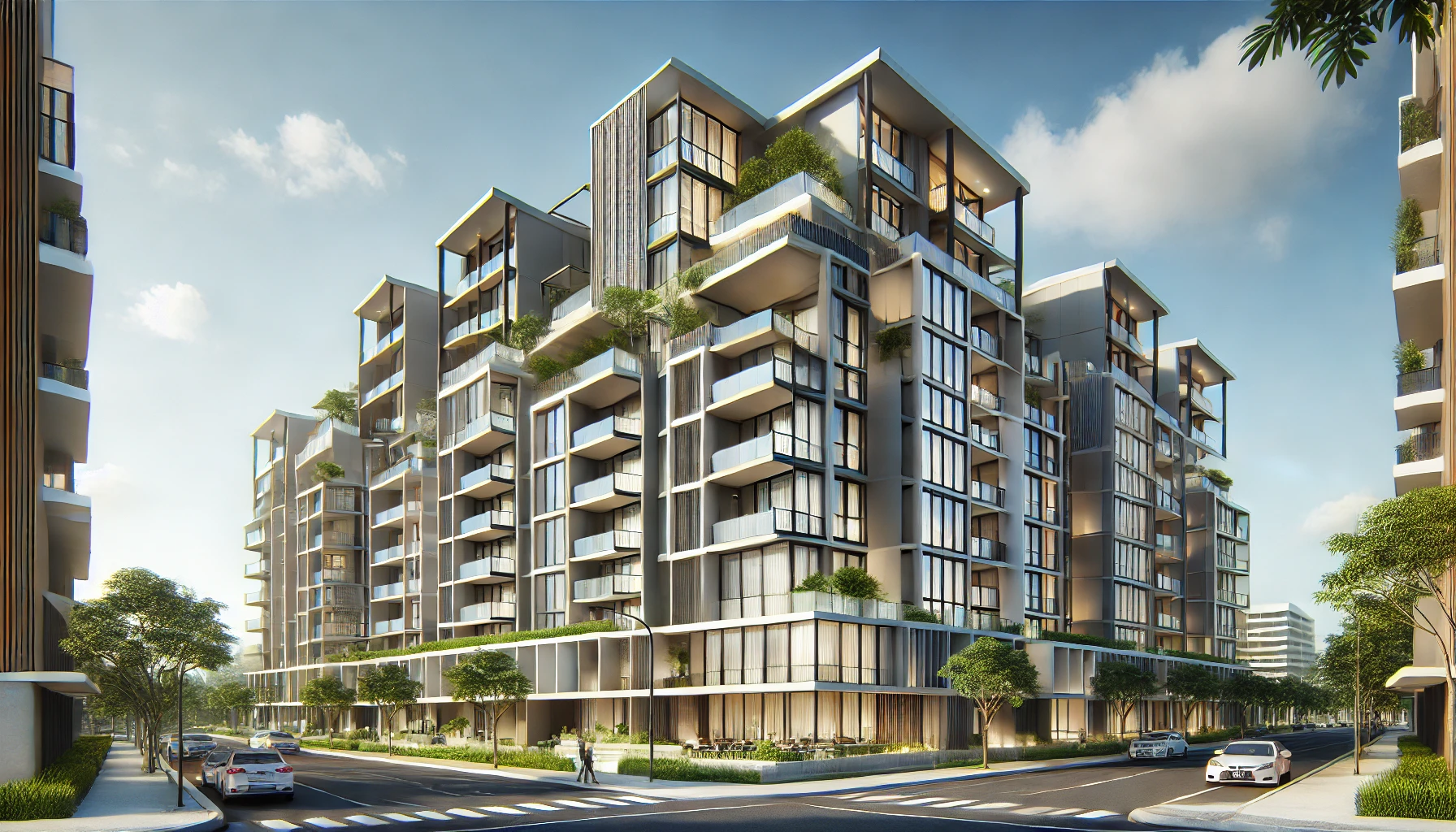 A Class 2 residential multi-unit building. Focus on the structure's modern design.