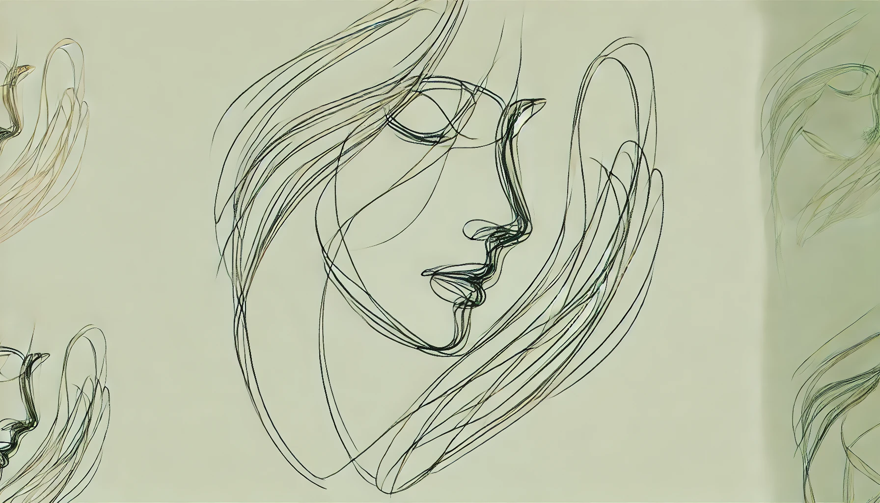 Abstract, hand-drawn sketch-style representing blind contour drawing. 
