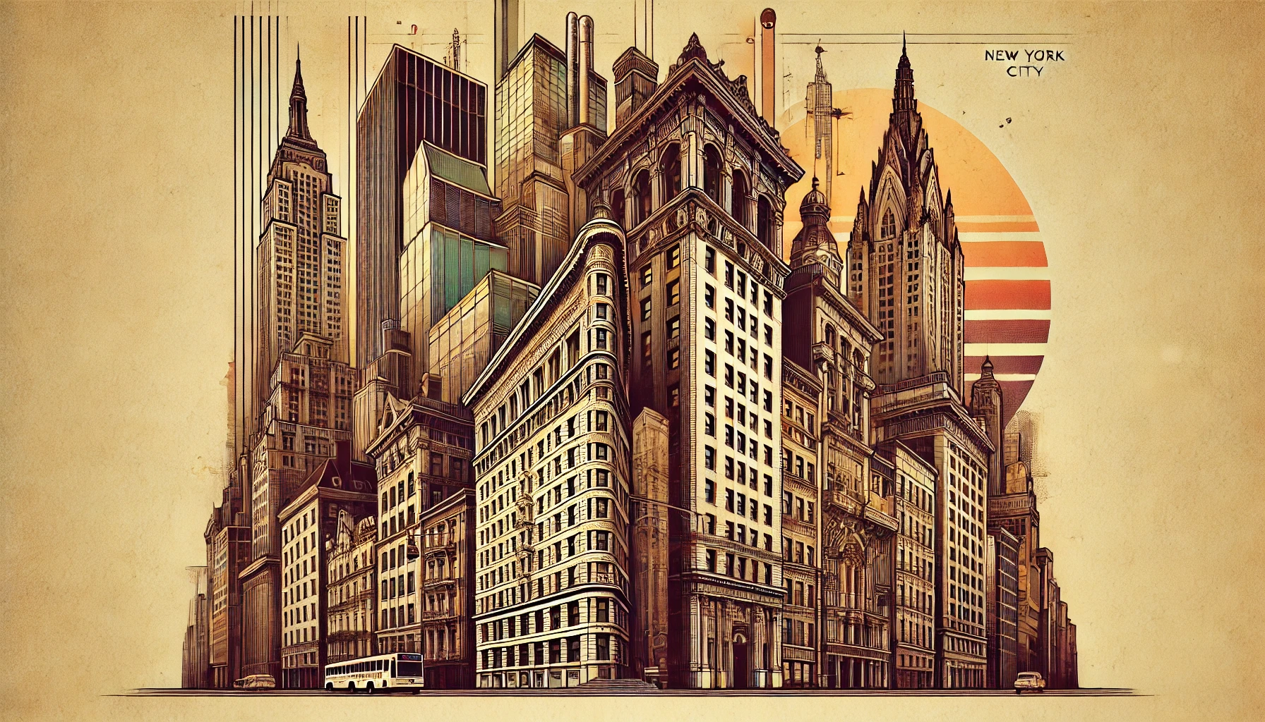  New York City architecture focusing on the rise of skyscrapers from the late 1800s to the early 1900s.