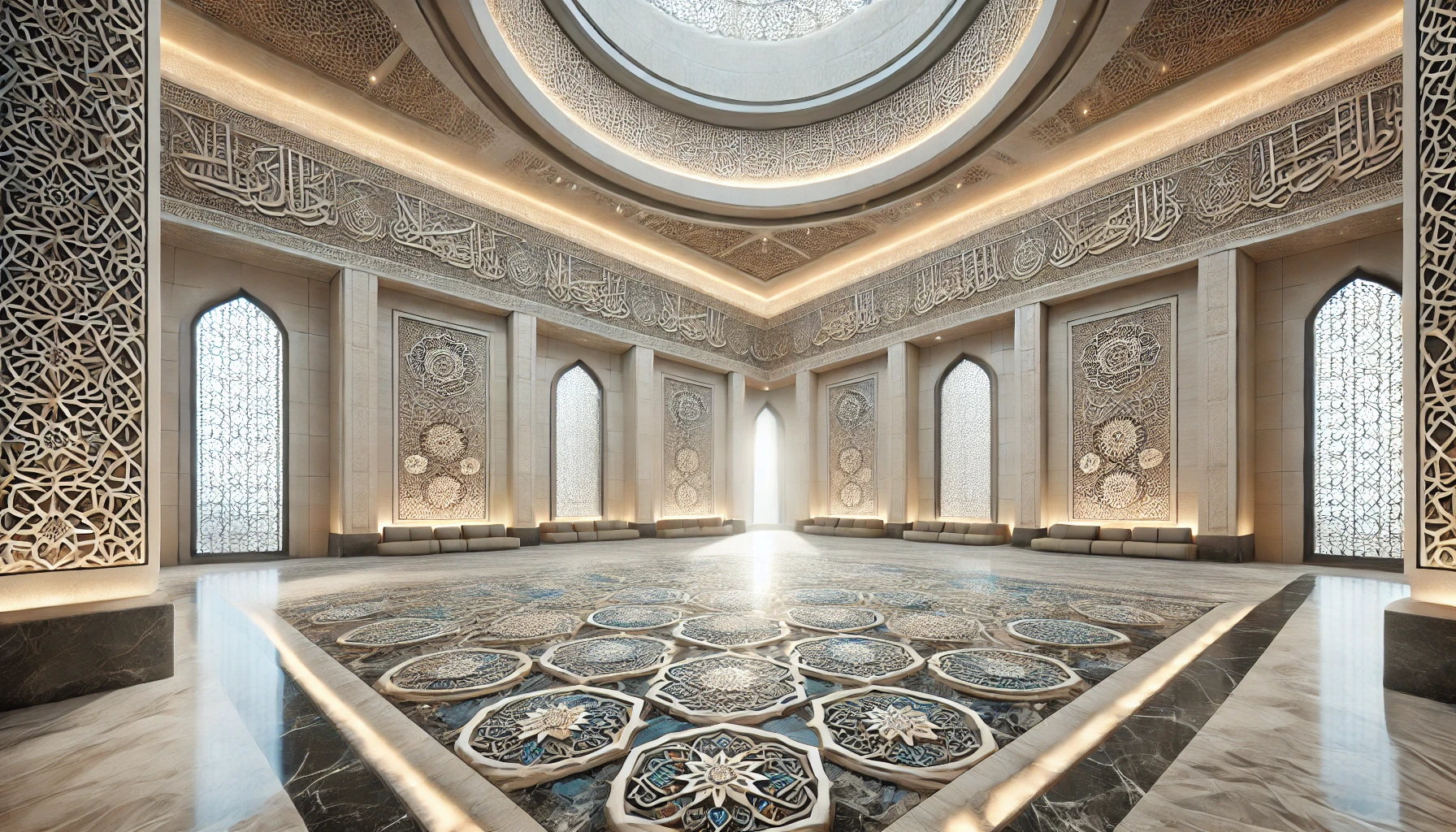 Stone inlay work inside a modern mosque. 