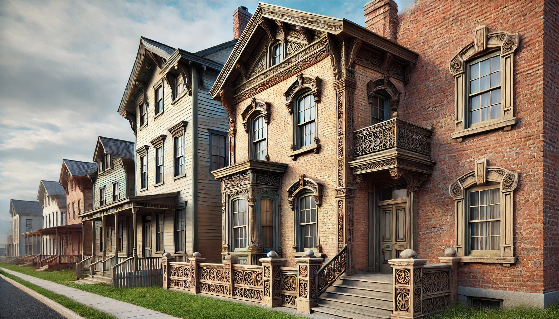Restored 1860s townhouse with brick and wood siding.