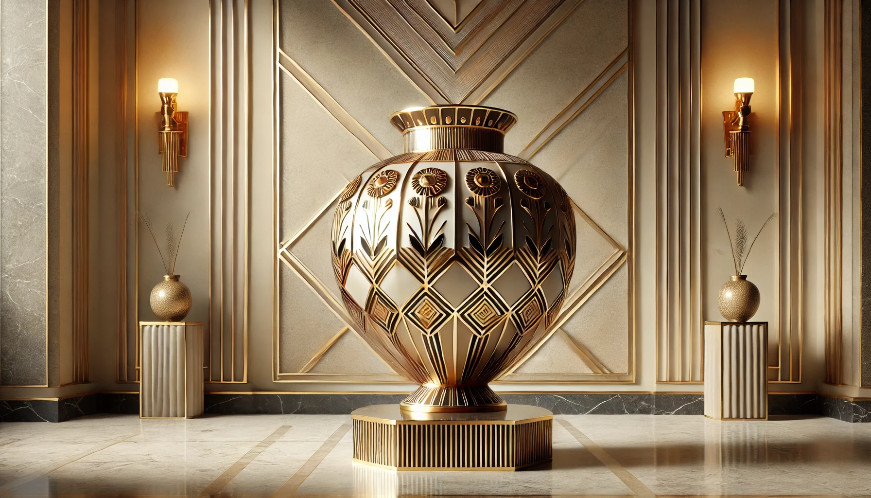 An Art Deco vase with Egyptian-inspired patterns.