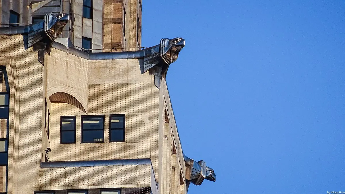 The facade of the Chrysler Building. Gargoyles in New York City. 