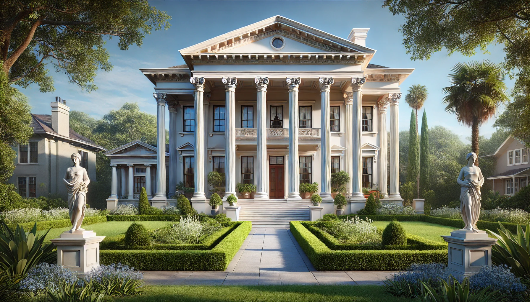 a classic Greek building showcasing its architectural features such as tall columns and a pediment