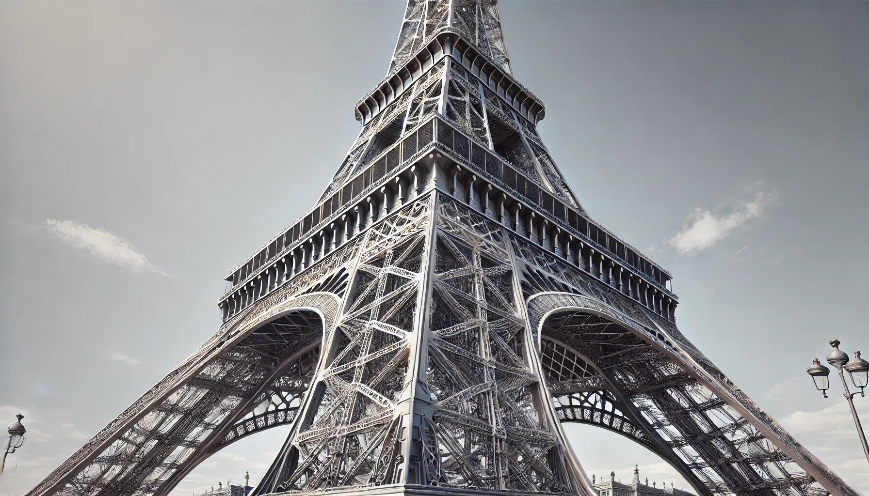 details of the Eiffel Tower in Paris, capturing the tower's intricate steel structure