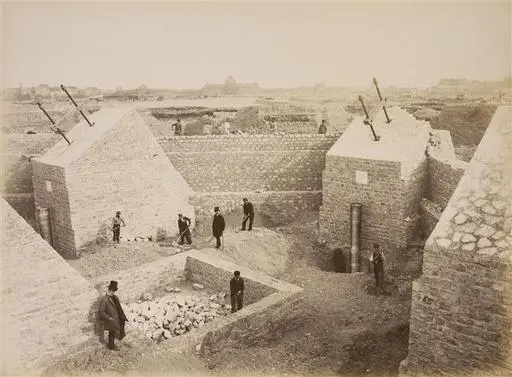 The foundations of the Eiffel Tower, showing the base structure
