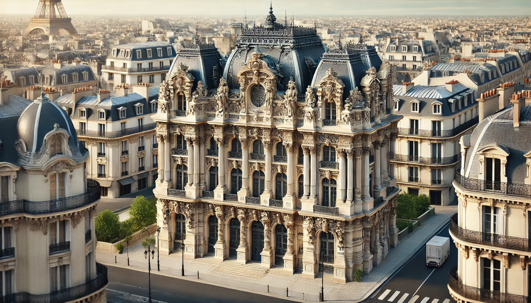 famous French architectural landmark, focusing on intricate design details, textures, and materials