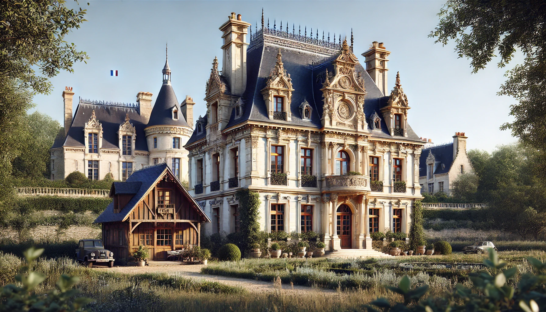 showcasing conic French château with elements of Country French style
