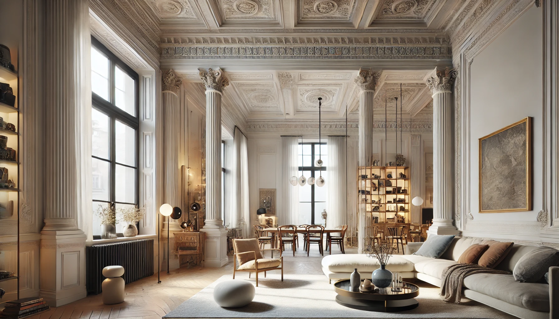 interior view of a Greek Revival style home blended with modern elements