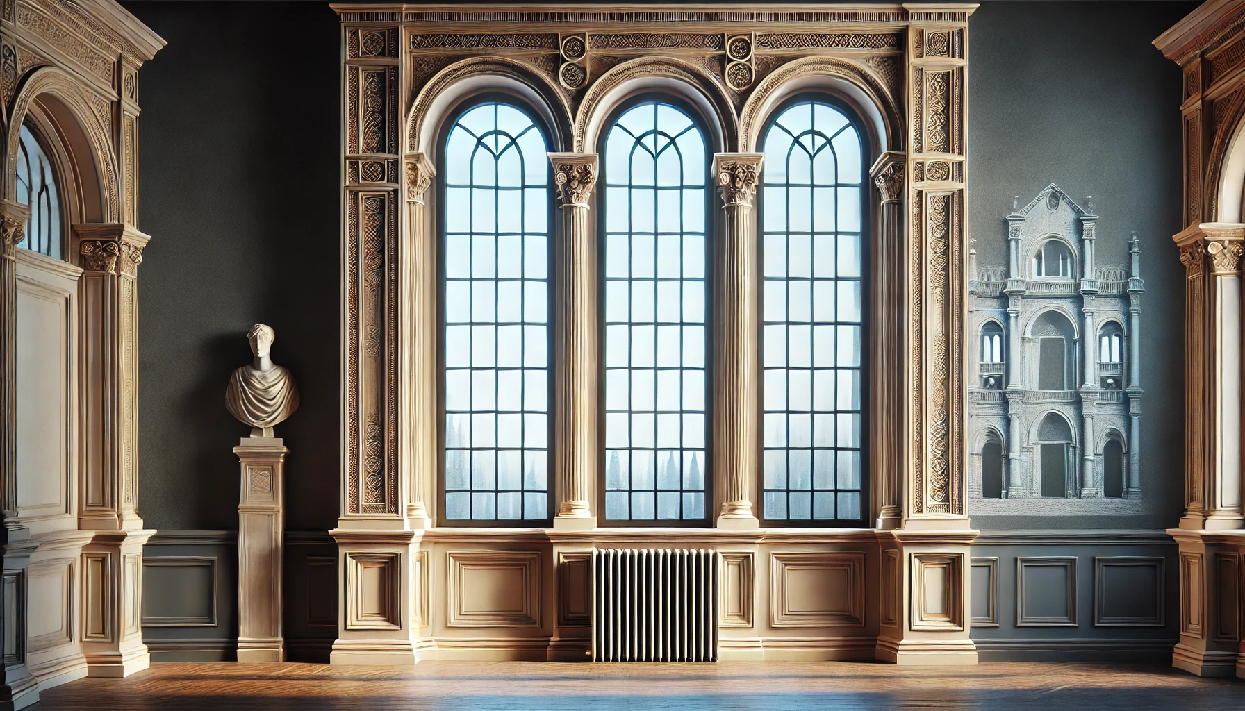 italianate windows with arched tops intricate detailing and natural light