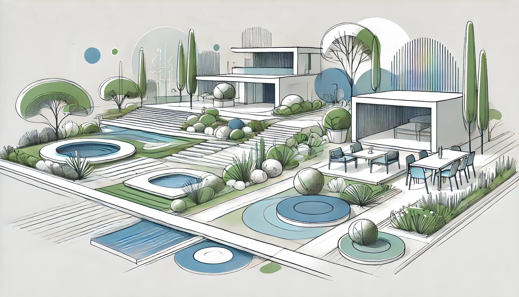 Landscaping and outdoor design with modern aesthetics.