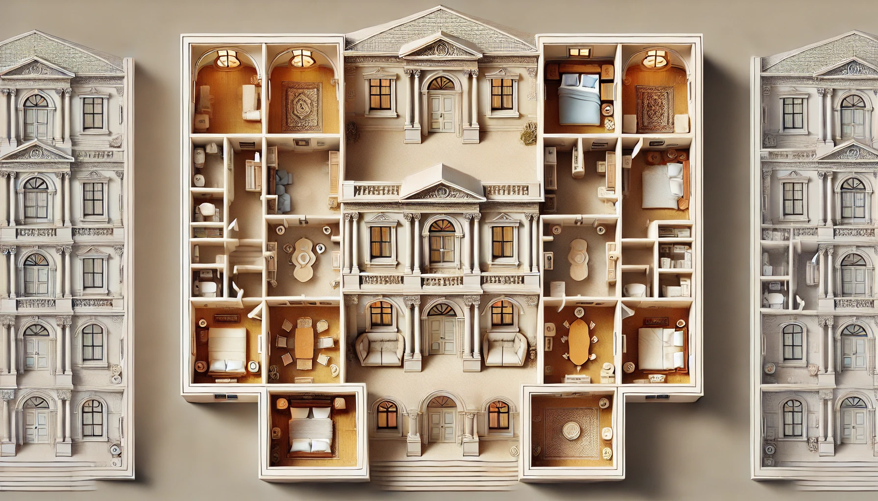 layout of an italianate home with central hallway and symmetrical rooms