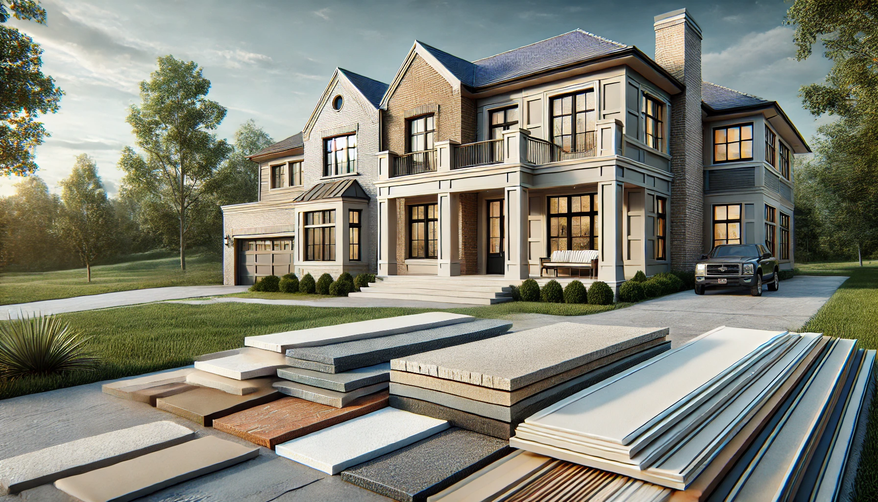 a modern italianate exterior with brick stone and stucco
