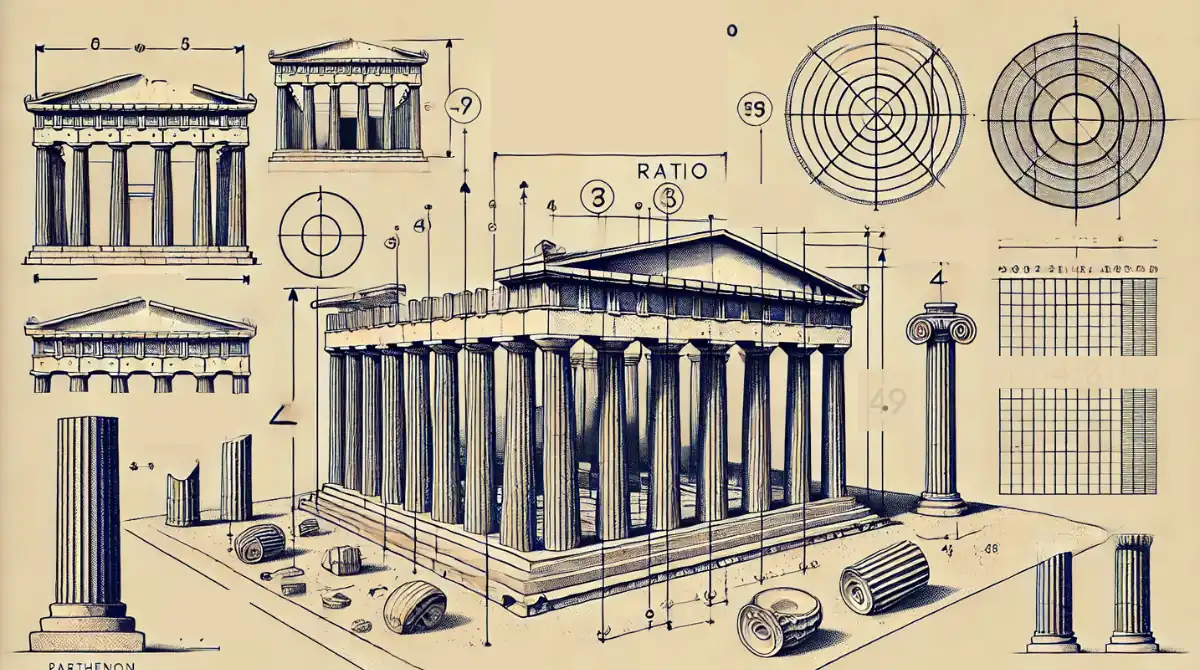 infographic showing architectural principles and design features of the parthenon