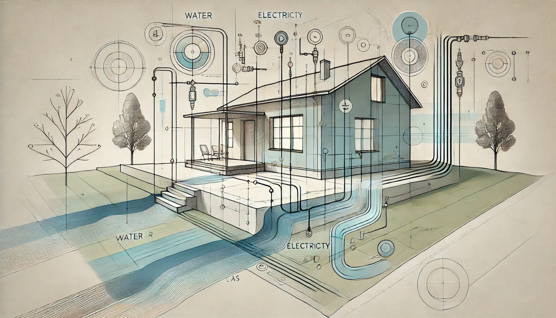 A representation of utilities and infrastructure in residential construction.