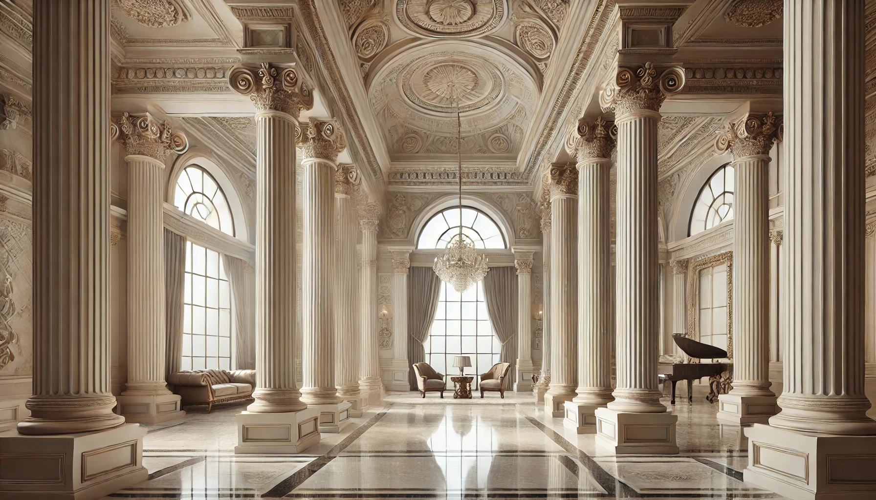 A grand classical interior design showcasing iconic architectural elements. 