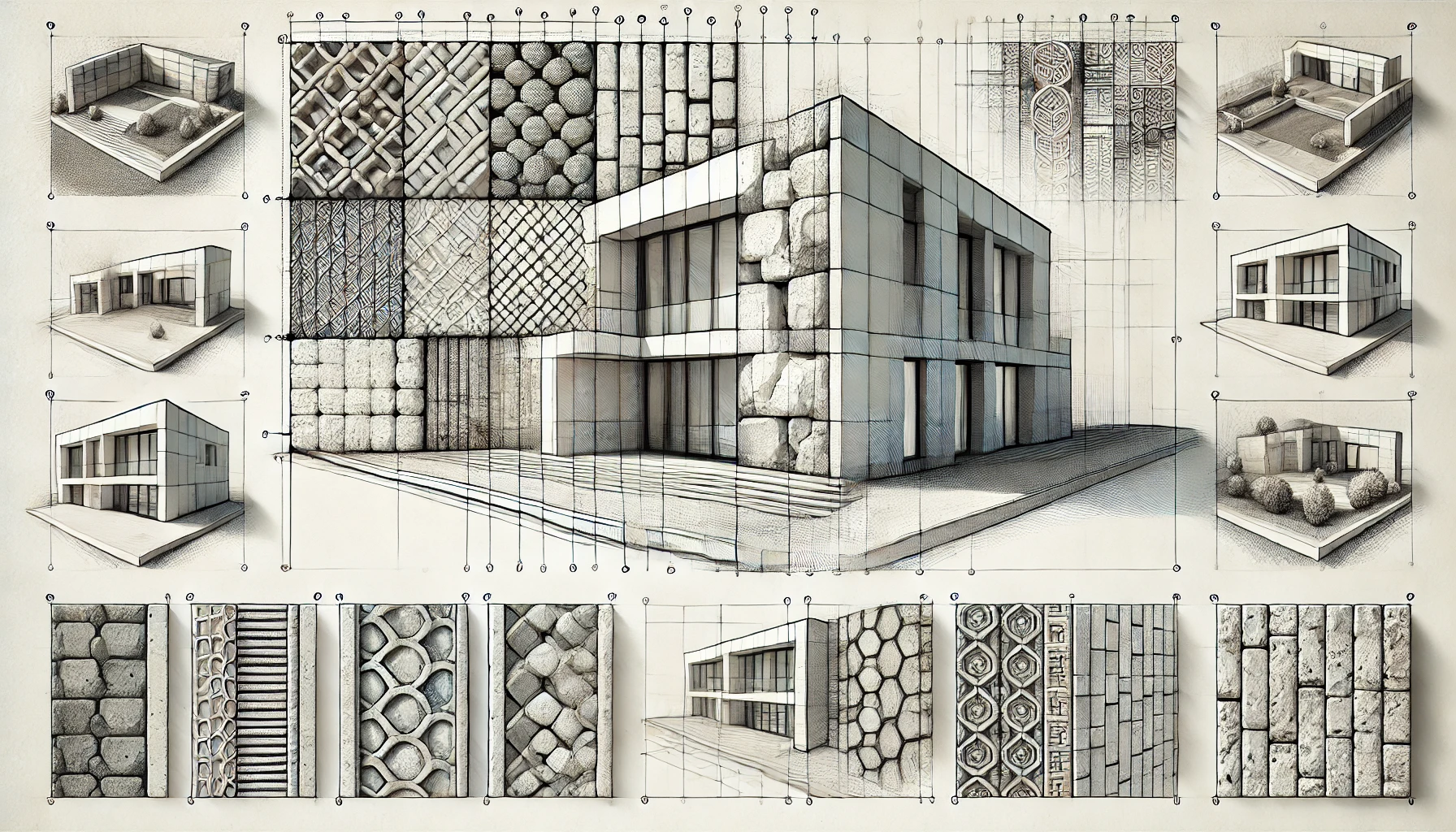 Textures of precast stones showing smooth and modular patterns.