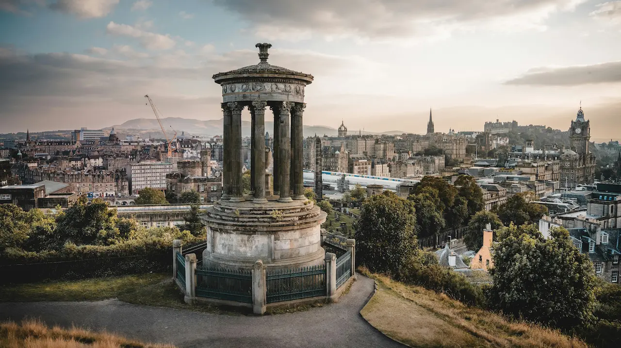 Historic Calton Hill view of Edinburgh, Scotland, United Kingdom.