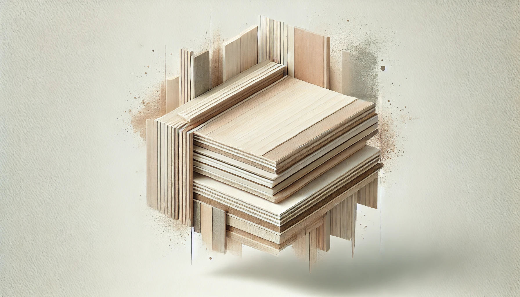 Low-Density Fiberboard (LDF) showing fibrous texture and layered structure with watercolor effects.