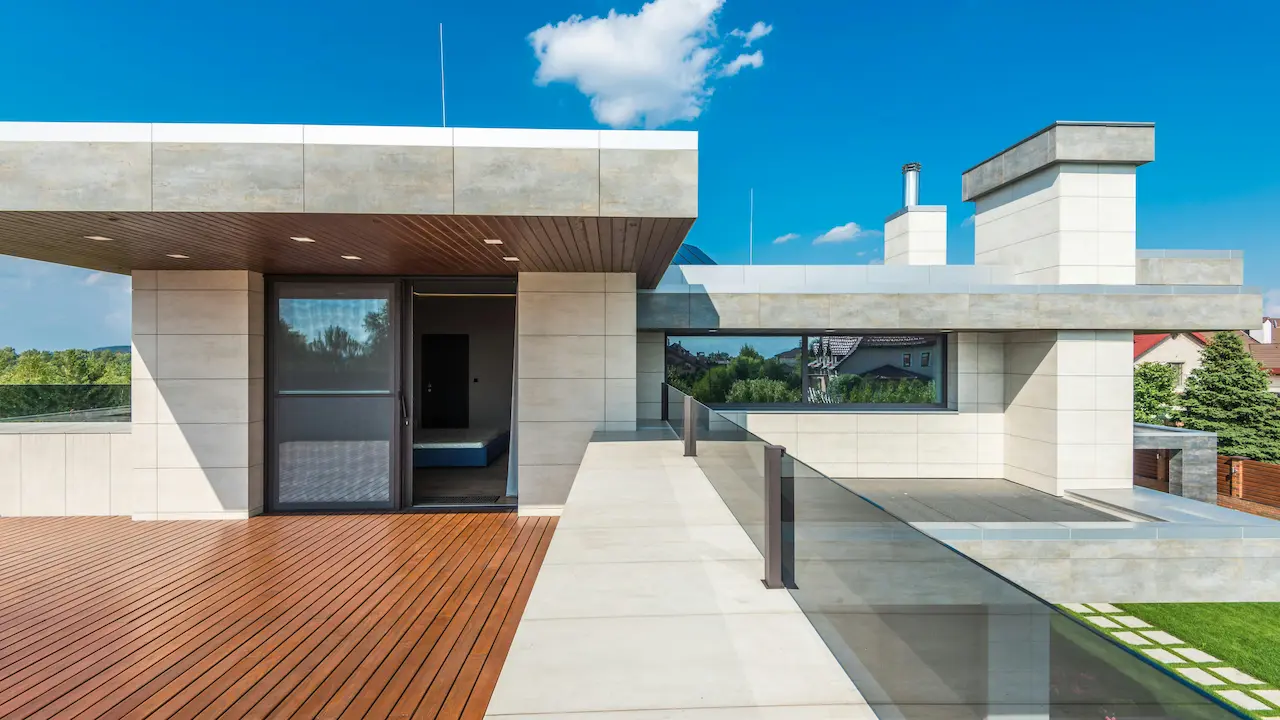 modern house with a sleek, flat roof design