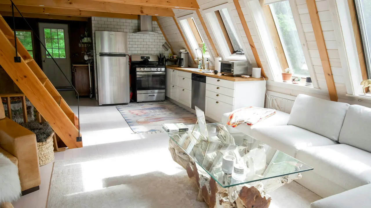 Interior of a modern tiny house room in Stowe, VT, with sleek and functional design.