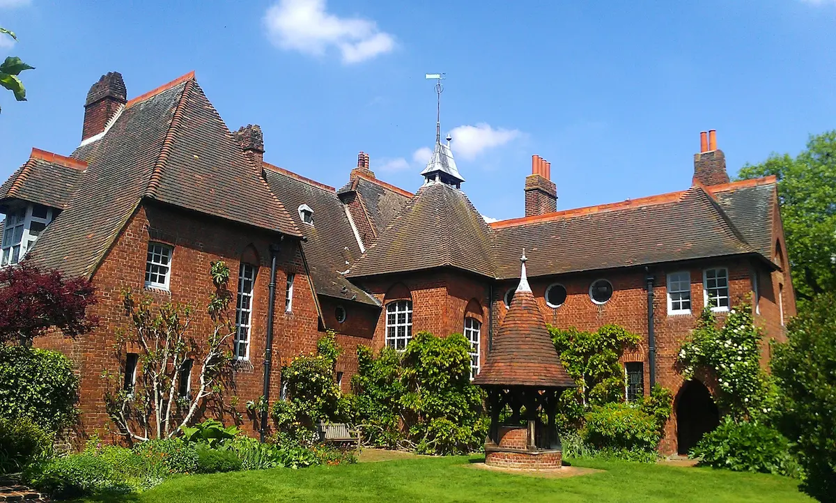 The iconic Red House in Bexleyheath, England, known for its Arts and Crafts architectural style.
