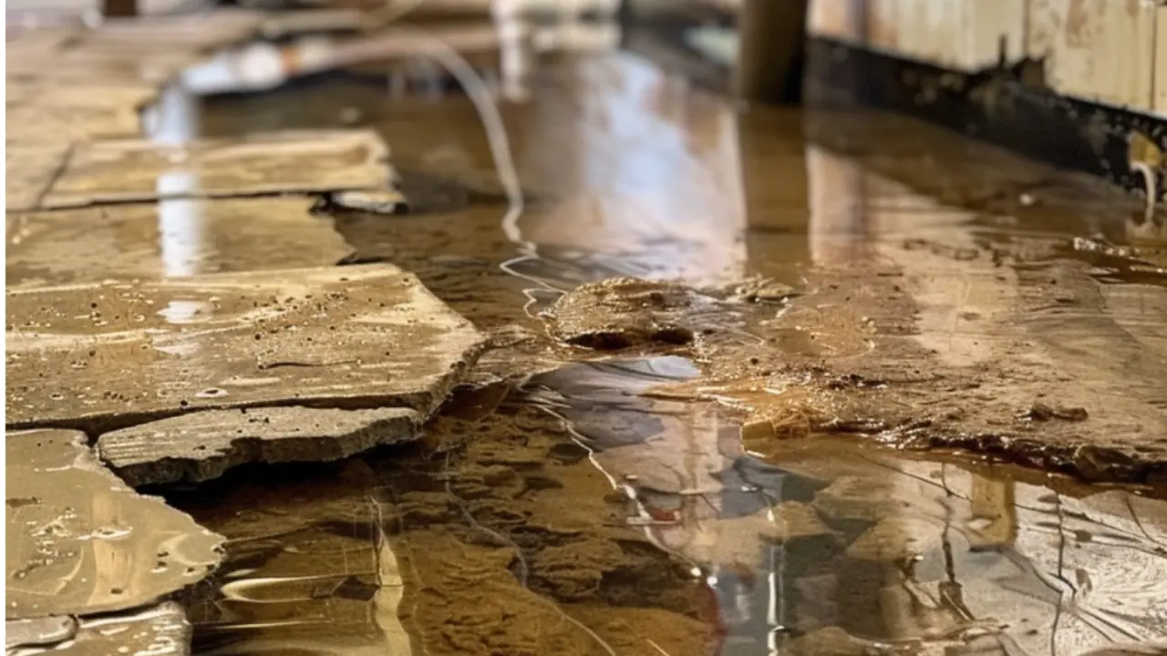 Water seeping through a cracked foundation, causing moisture buildup and potential structural issues.