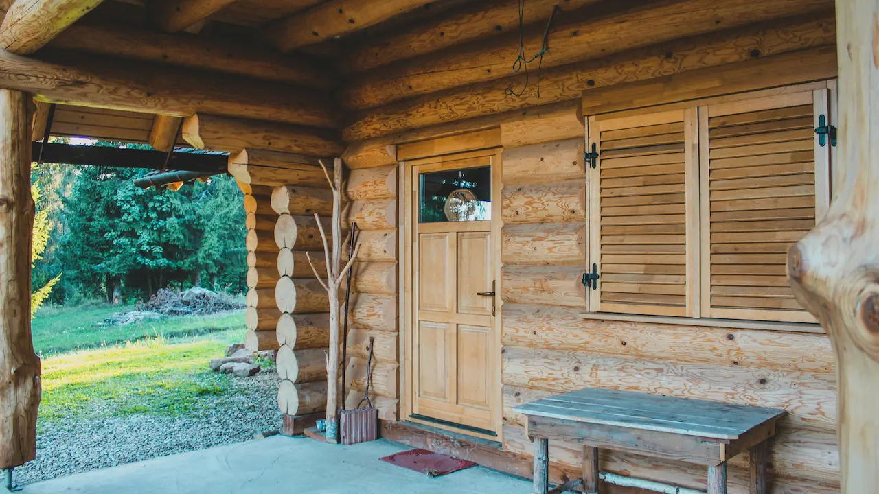 Oak wooden house featuring sturdy construction and timeless craftsmanship.