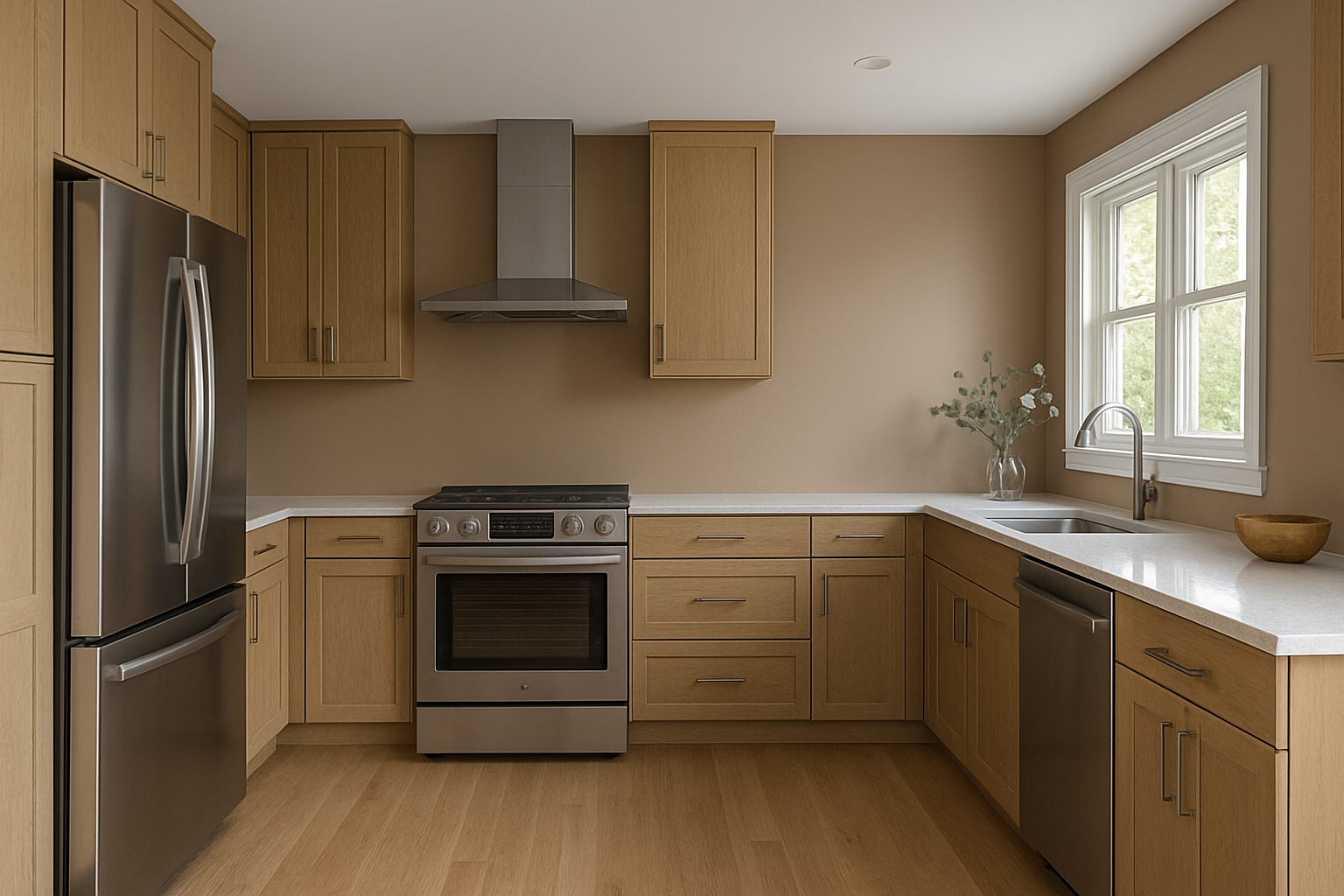 Clare Paint Dirty Chai, a warm taupe that appears off in poor lighting, making pine and maple floors look dull instead of highlighting their honey undertones.