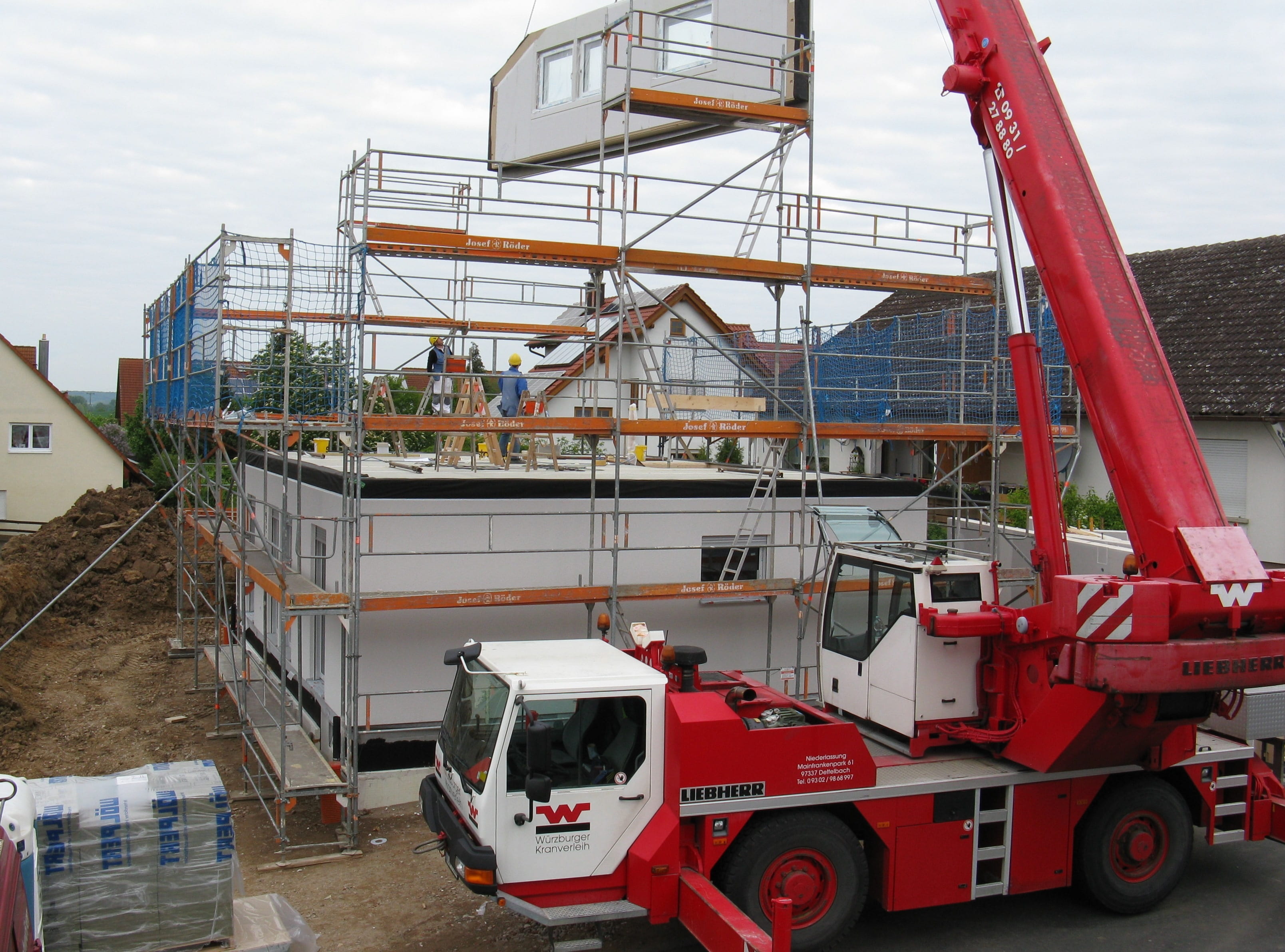 Single-family home under construction using concrete blocks.