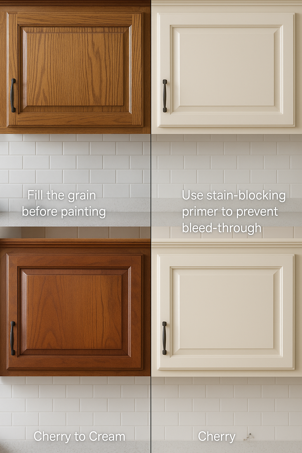 Different cream cabinet styles including Shaker, gloss, vintage, and farmhouse.