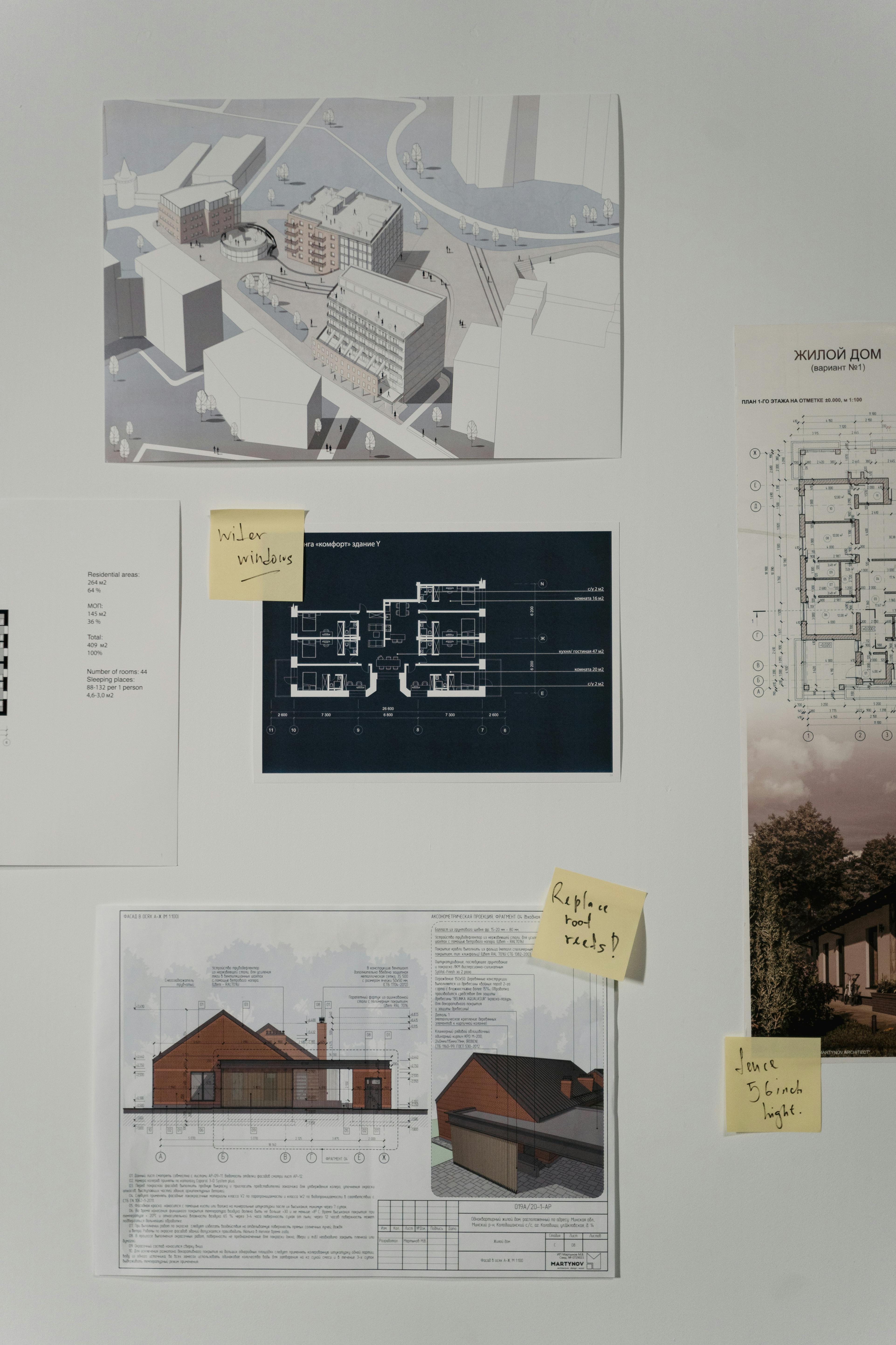 List of housing design concepts written on a board, representing the initial stage of architectural planning.