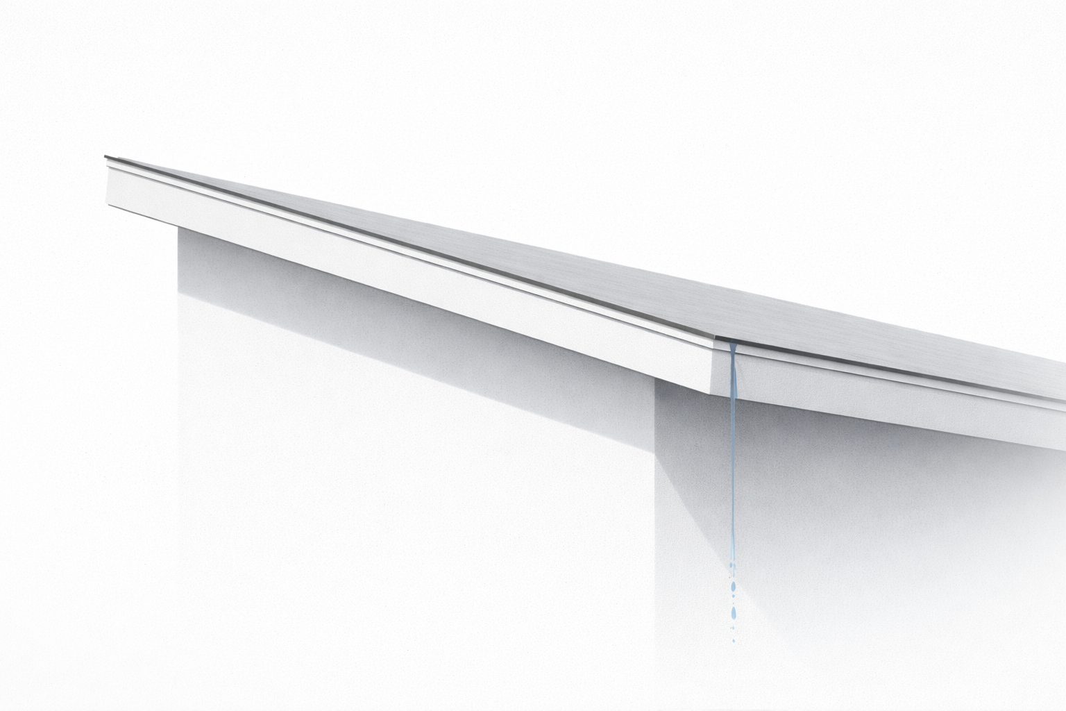Minimal shed roof edge diagram showing water runoff from a drip edge.