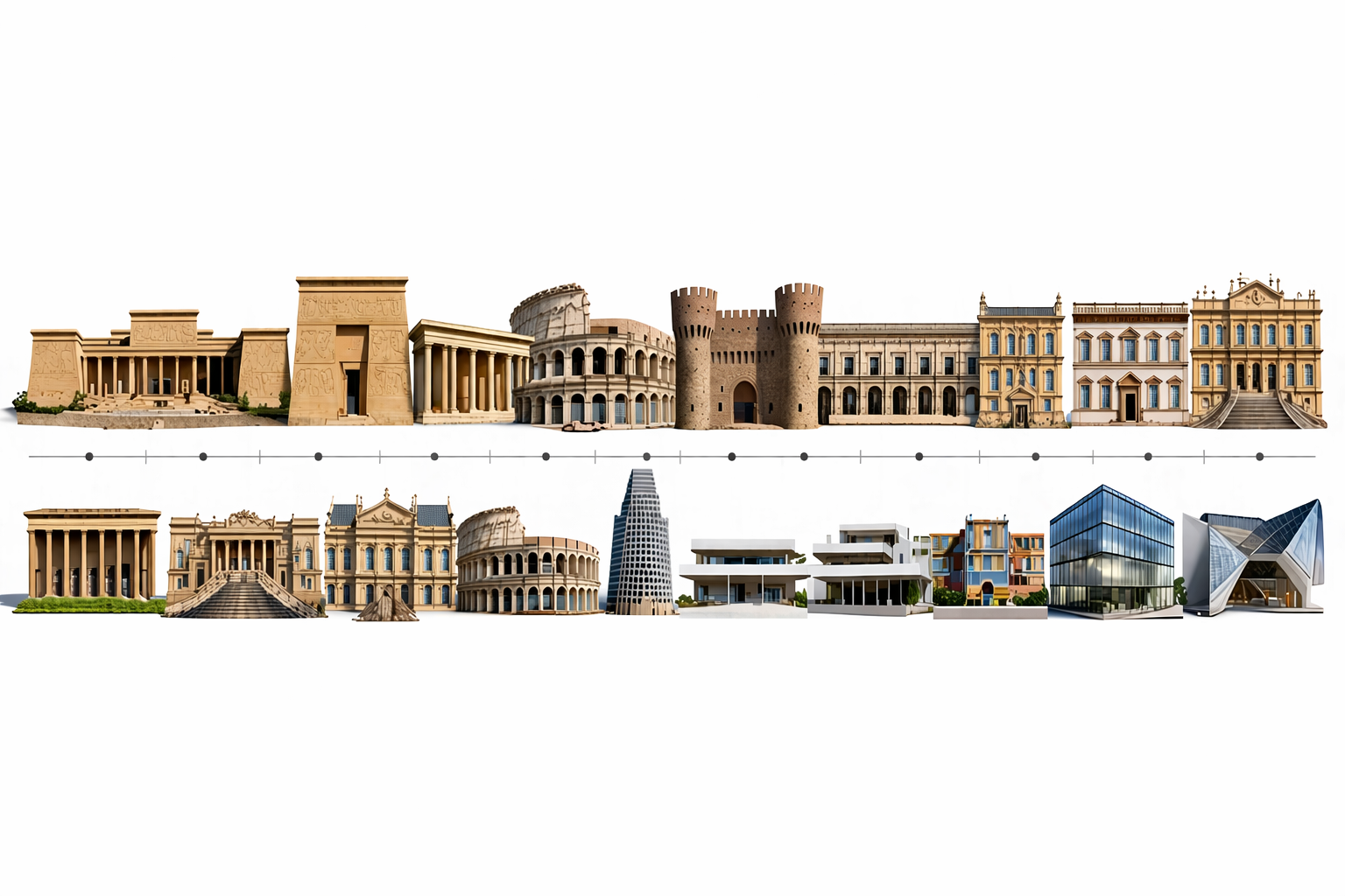 Timeline chart showcasing key architectural styles from ancient to modern periods.